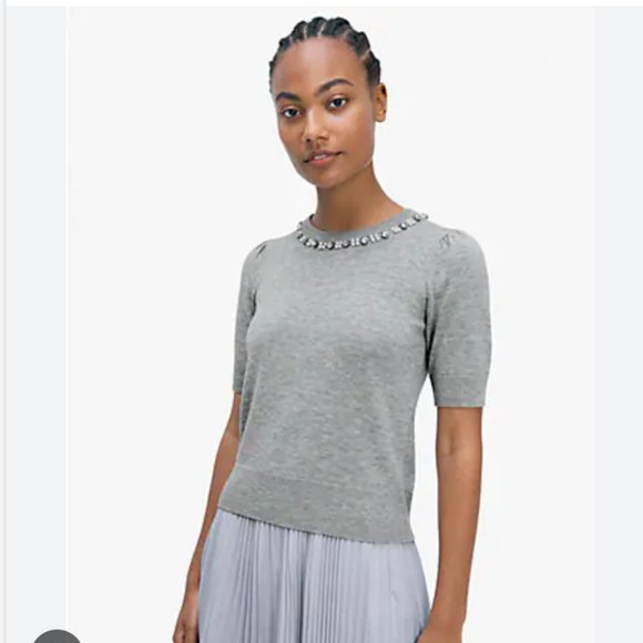 Kate Spade pearl crystal collar sweater grey heather size small nwot - Picture 1 of 10
